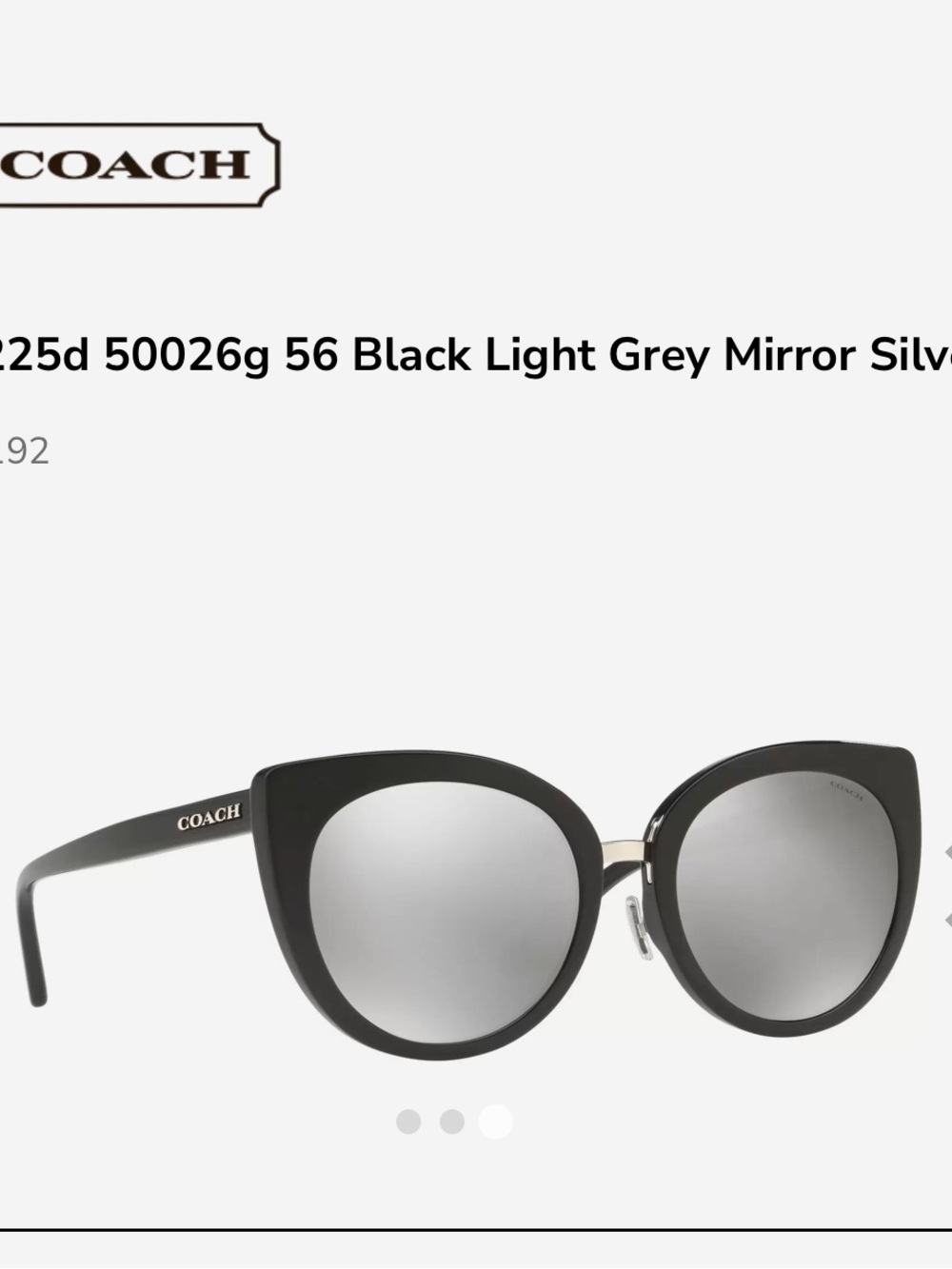 COACH Black Cat-Eye Sunglasses with Light Grey Mirrored Lenses NEW - Picture 2 of 12
